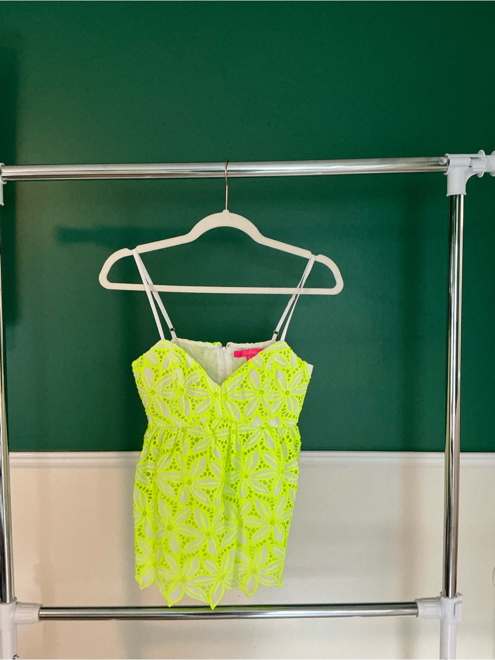 Lilly Pulitzer Neon Yellow Lace Eyelet Spaghetti Strap Top
